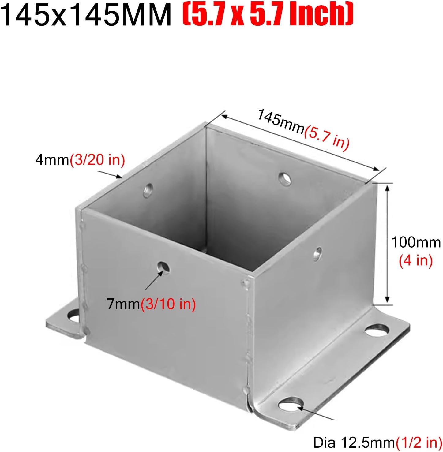 ZAQYCM Stainless Steel Post Base 2x2 3x3 4x4 5x5 6x6 7x7 8x8 Inch, Heavy Duty Post Bracket for Concrete/Wood Deck/Pergola/Mailbox, Railing Post Anchors Square (Size : 145x145 mm (5.7x5.7 in))