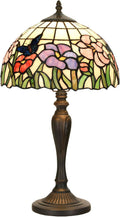 TL0001 Tiffany Table Lamp Handmade Stained Glass Flowers Butterfly Design Lampshade Reading Desk Light 12X21.5 Inches for Bedroom Living Room Home Office,LED Bulb Included