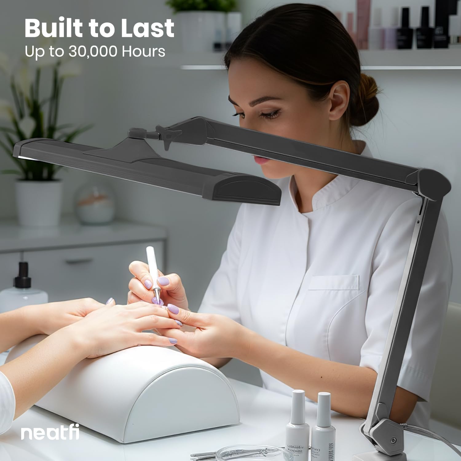 Neatfi Ultra 3,500 Lumens LED Desk Lamp with Clamp – 45W, 270 SMD LEDs, Shadow-Free | Adjustable Brightness | Task Light for Nail, Craft & Office (Silver, 26-Inch Wide Shade)