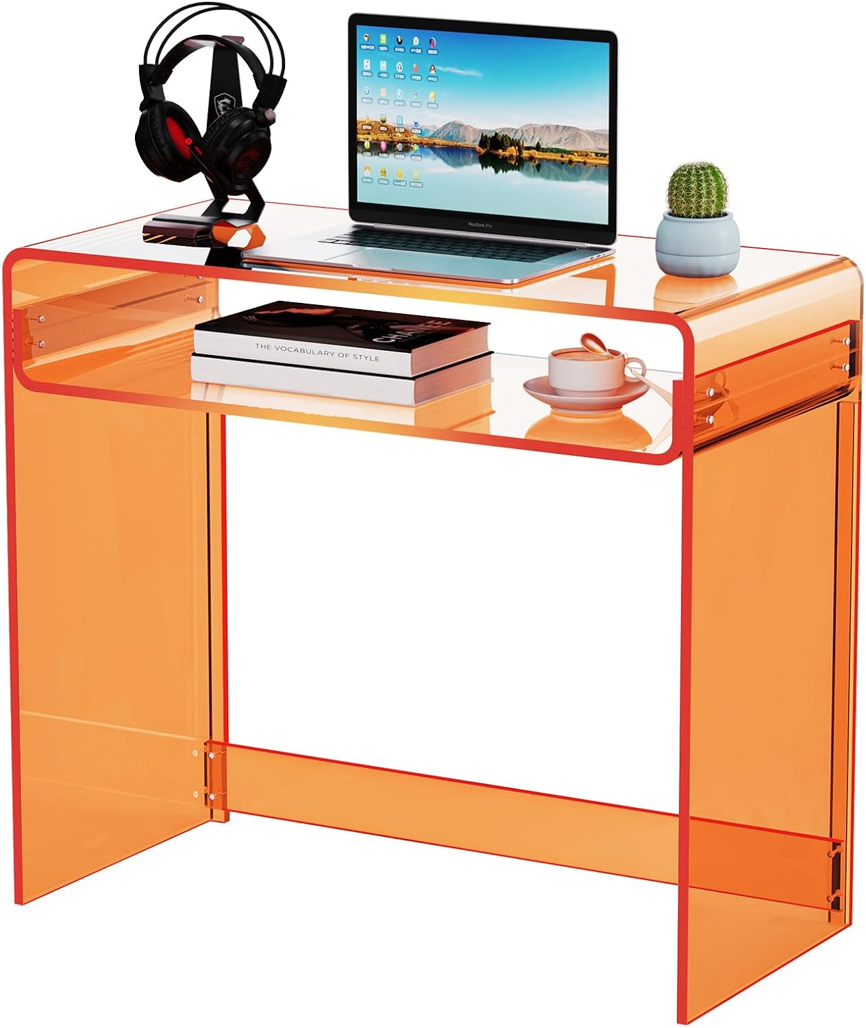 Acrylic Desk Laptop Study Table Home Office Console Table Entrance Tables, 33.5'' x 15.7'' x 29.5'' (Orange)