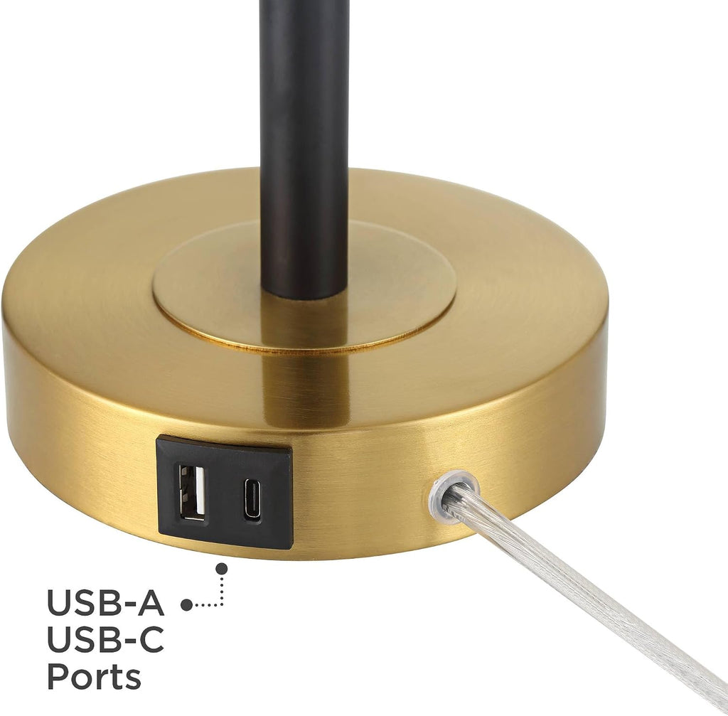 360 Lighting Lenore 22 3/4' High Small Modern Set of 2 Accent Table Lamps with USB Ports A+C Charging Adjustable Height Black Gold Metal Living Room Bedroom Bedside Nightstand House Office Home
