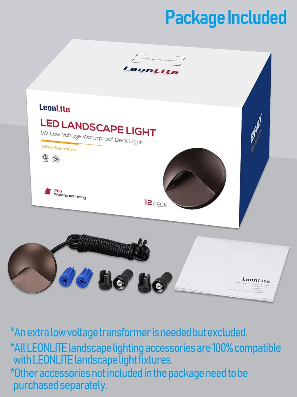 LEONLITE 24-Pack Recessed Low Voltage LED Deck Light Anti-Glare, 12-24V AC/DC Recessed LED Step Riser Light, IP65 Outdoor Step Stair Lights, 3000K Warm White, Aluminum Housing Oil Rubbed Bronze