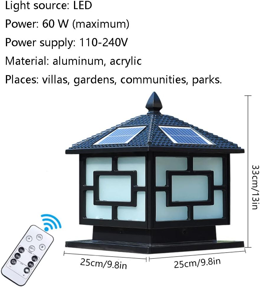 Solar Post Cap Light, Platform Garden Patio Deck Solar Cap Lights Lawn Bollard Lantern Black Shell,6000K White Light Outdoor Solar Post Light Fits 4x4 6x6 Wooden Posts Fence Post Lights