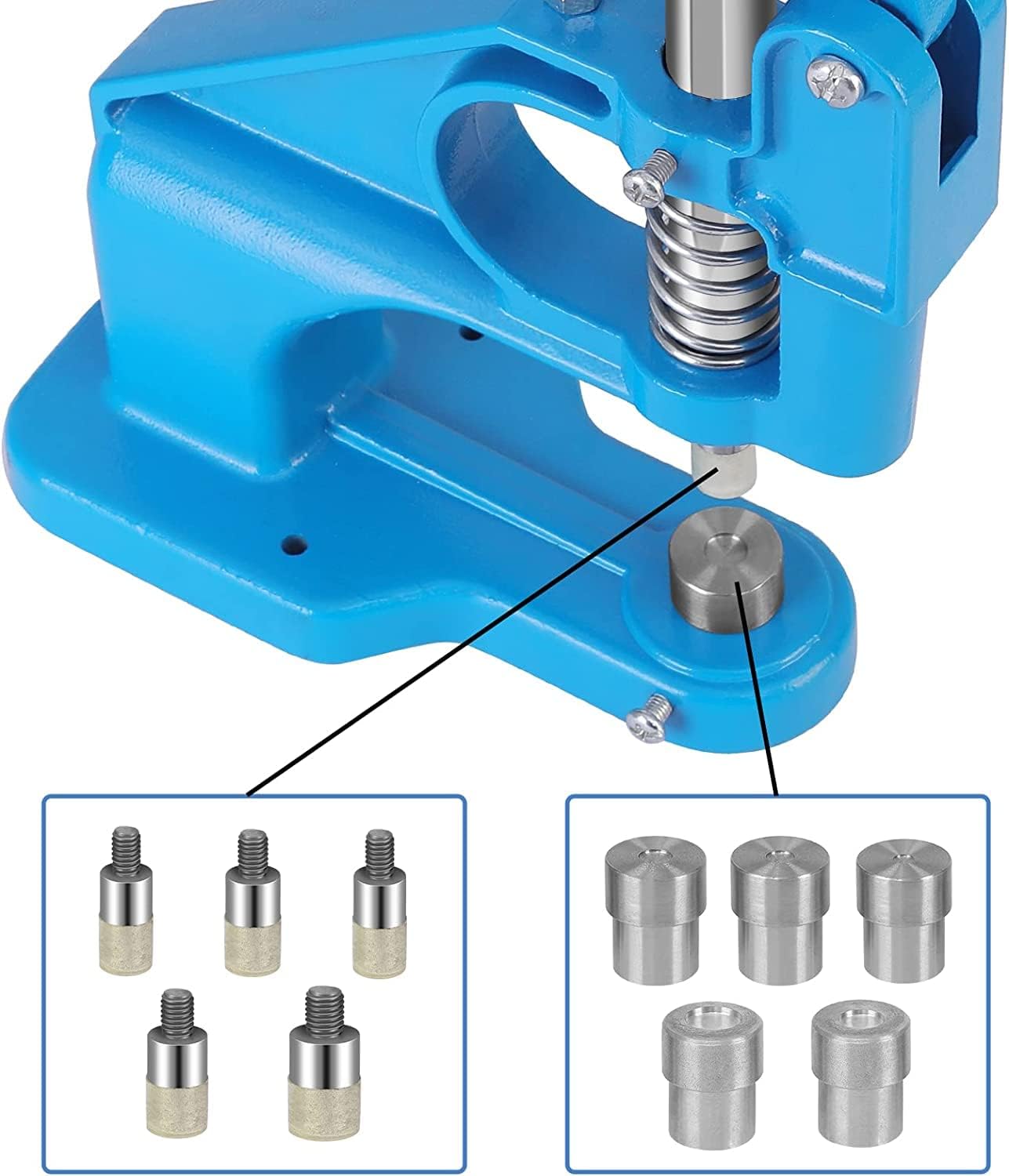Hand Press Grommet Machine, Grommets Eyelet Tool Kit, Eyelet Punch Tool Kit with 1800 Pcs Grommets Eyelet and 9 Dies for Snap Buttons, Rivets Setting,Curtains,Belts,Bags,Shoes,Awning,DIY Craft