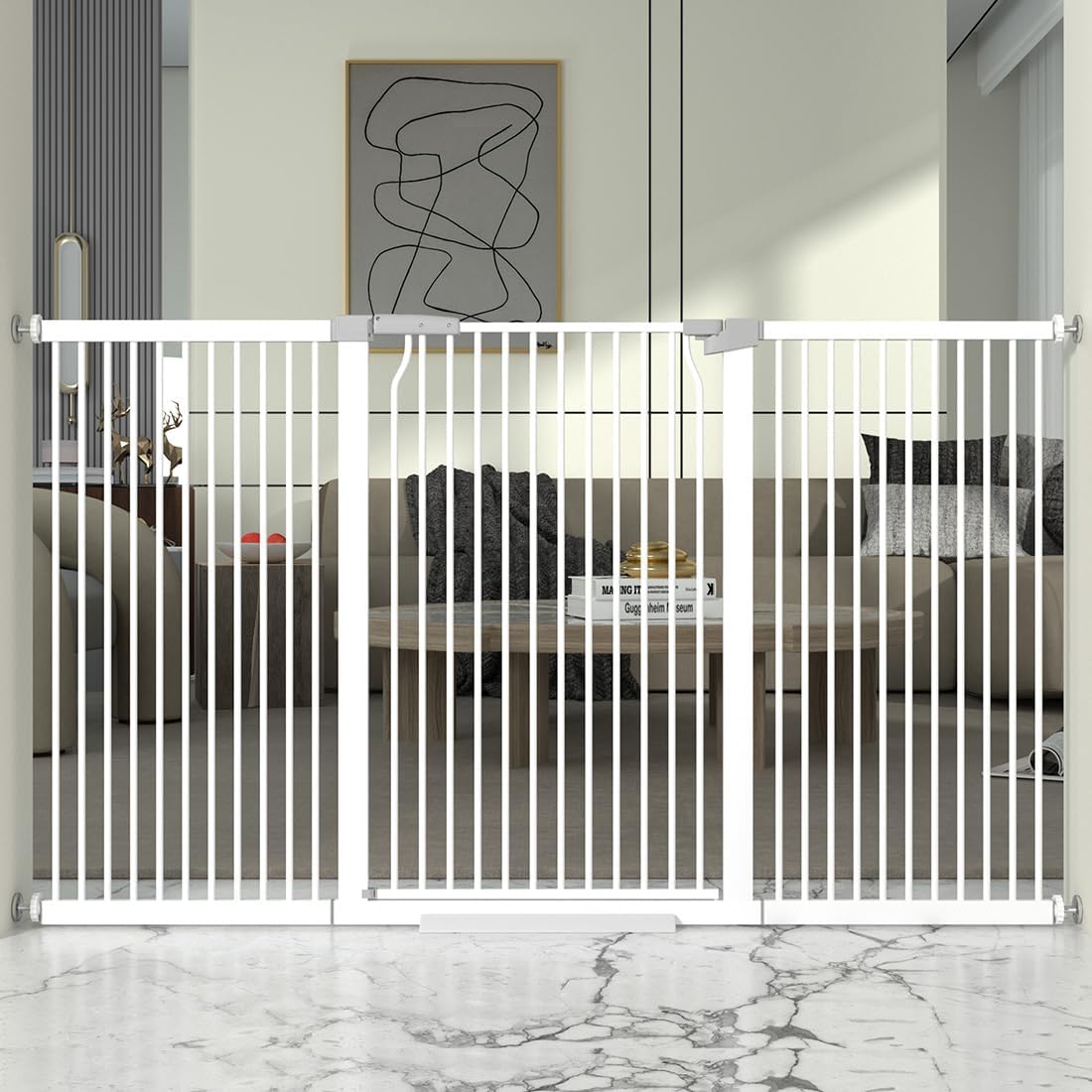 41' Extra Tall and Wide Baby Gate, 68.5-72.2'' Wide Pet Cat Gate for Doorway, Extra Wide Pressure Mounted Child Door with Expansion Kit, Metal Safe Gate, Tall Dog Gate, White