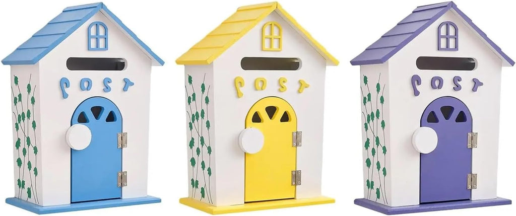 Wall Mount Mailbox Garden Wooden Post Box Rustic Sturdy Farmhouse Letter for Home Office(Yellow)