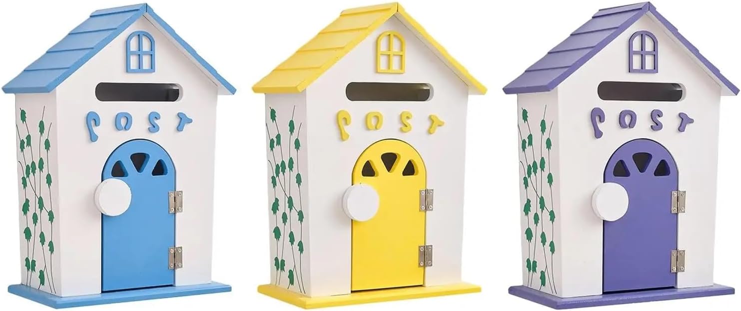 Wall Mount Mailbox Garden Wooden Post Box Rustic Sturdy Farmhouse Letter for Home Office(Purple)