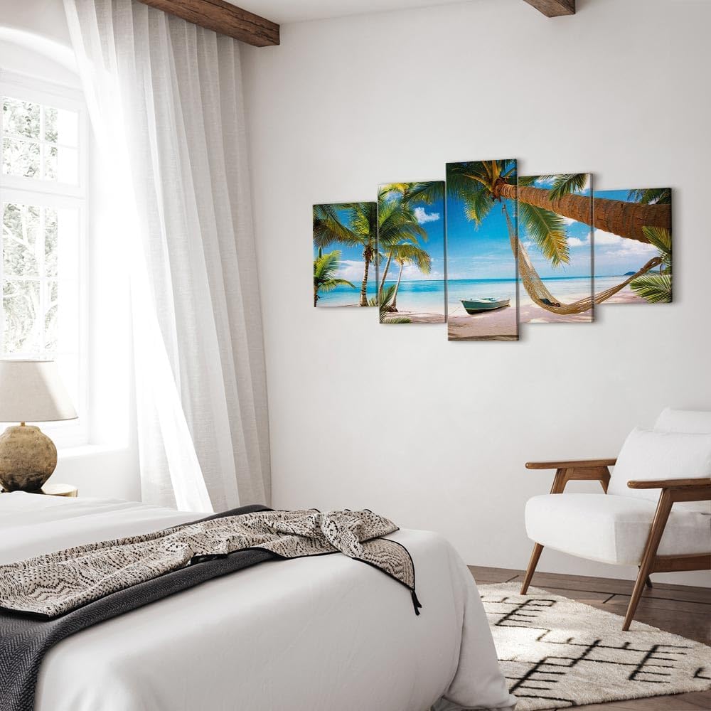 artgeist Canvas Wall Art Print Beach Sea 90x45 in - 5pcs Home Decor Framed Stretched Picture Photo Painting Artwork Image 020112-20