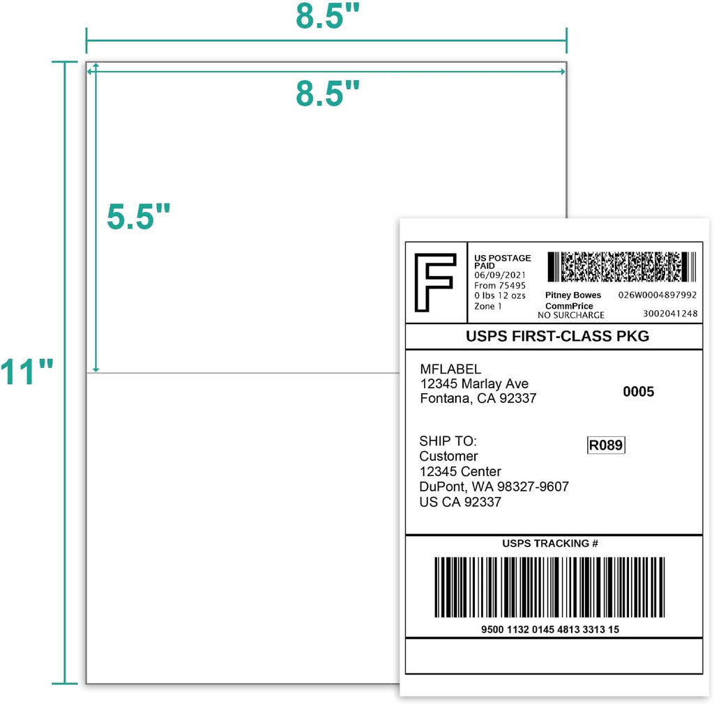 MFLABEL Half Sheet Laser/Inkjet Shipping Labels(8000Labels)