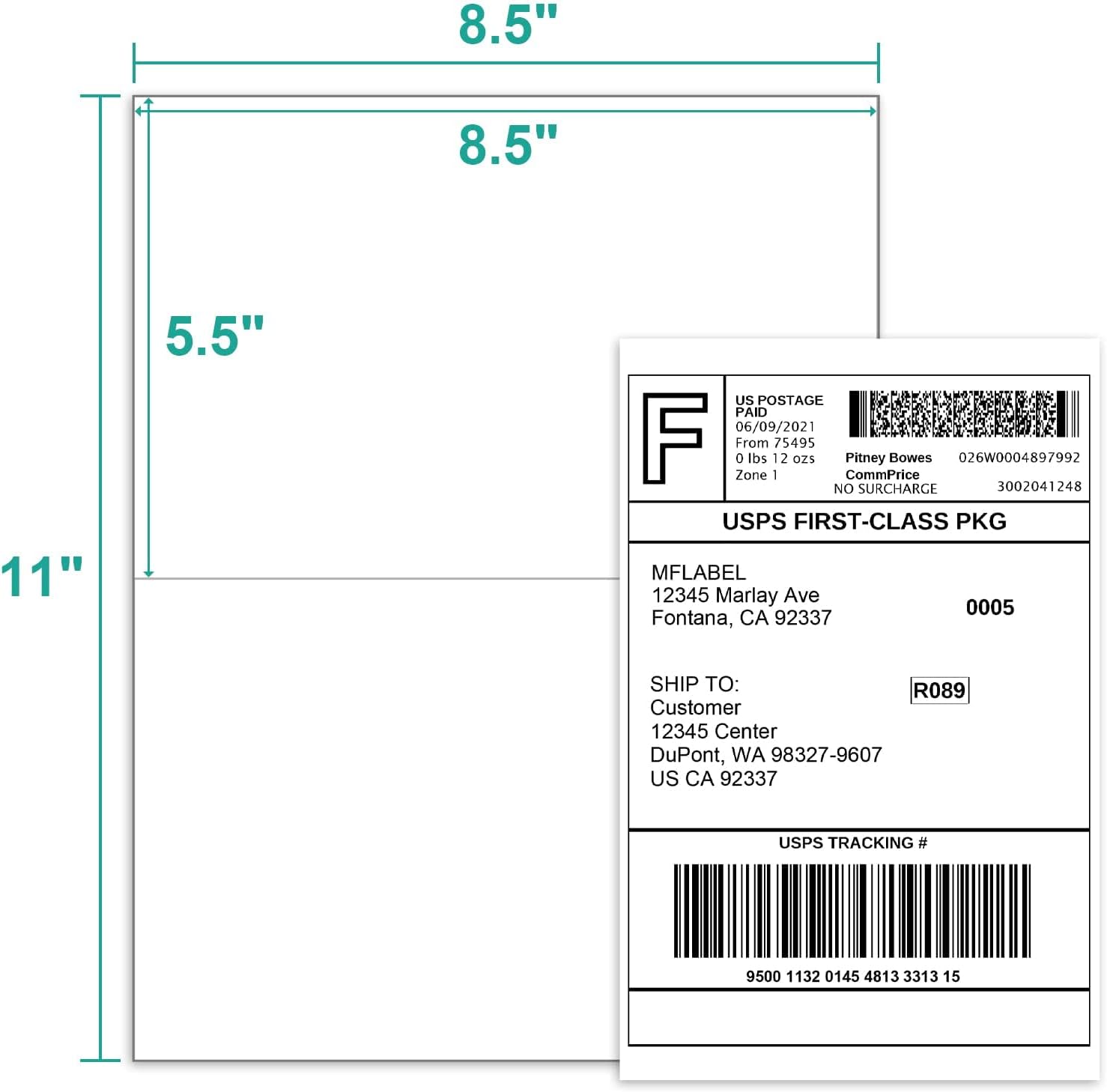 MFLABEL Half Sheet Laser/Inkjet Shipping Labels(8000Labels)