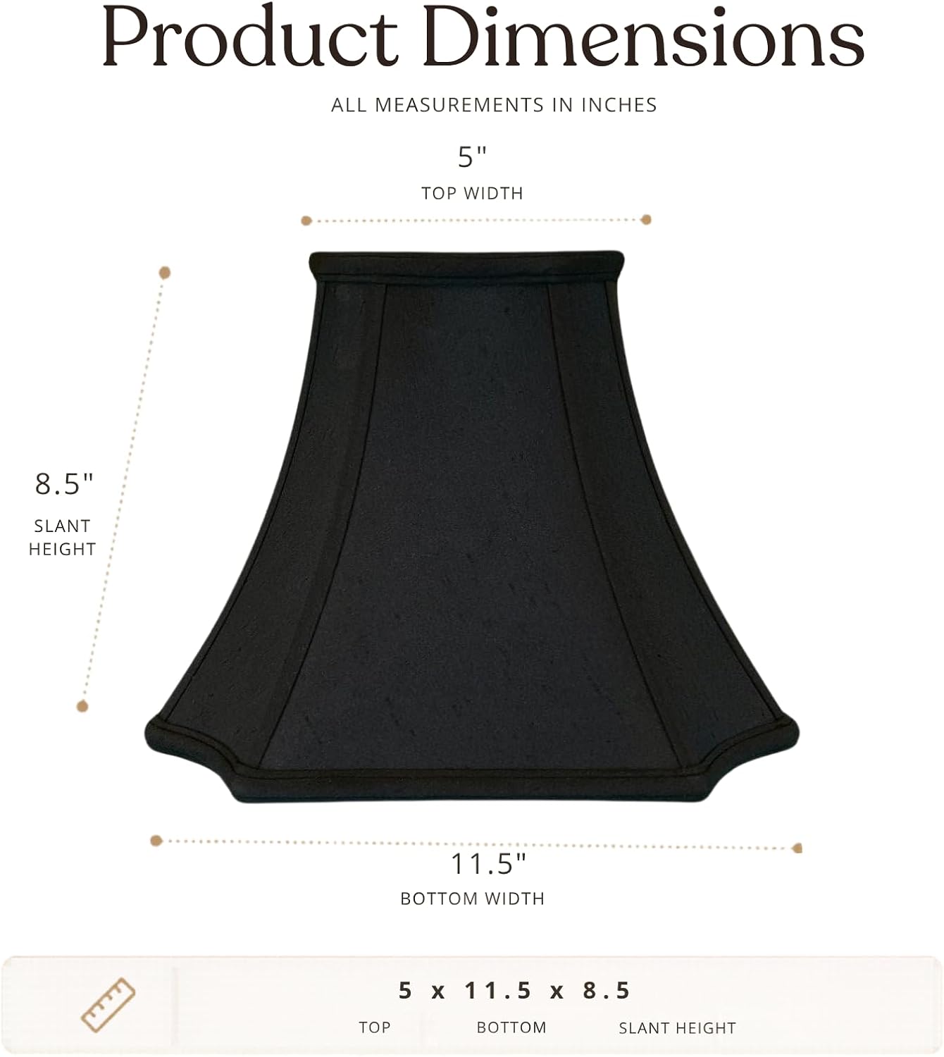 Royal Designs, Inc. BS-714-11BLK-2 Square Inverted Corner Bell Basic Lamp Shade, 5 x 11.5 x 8.5, Black with Gold, 2-Pack