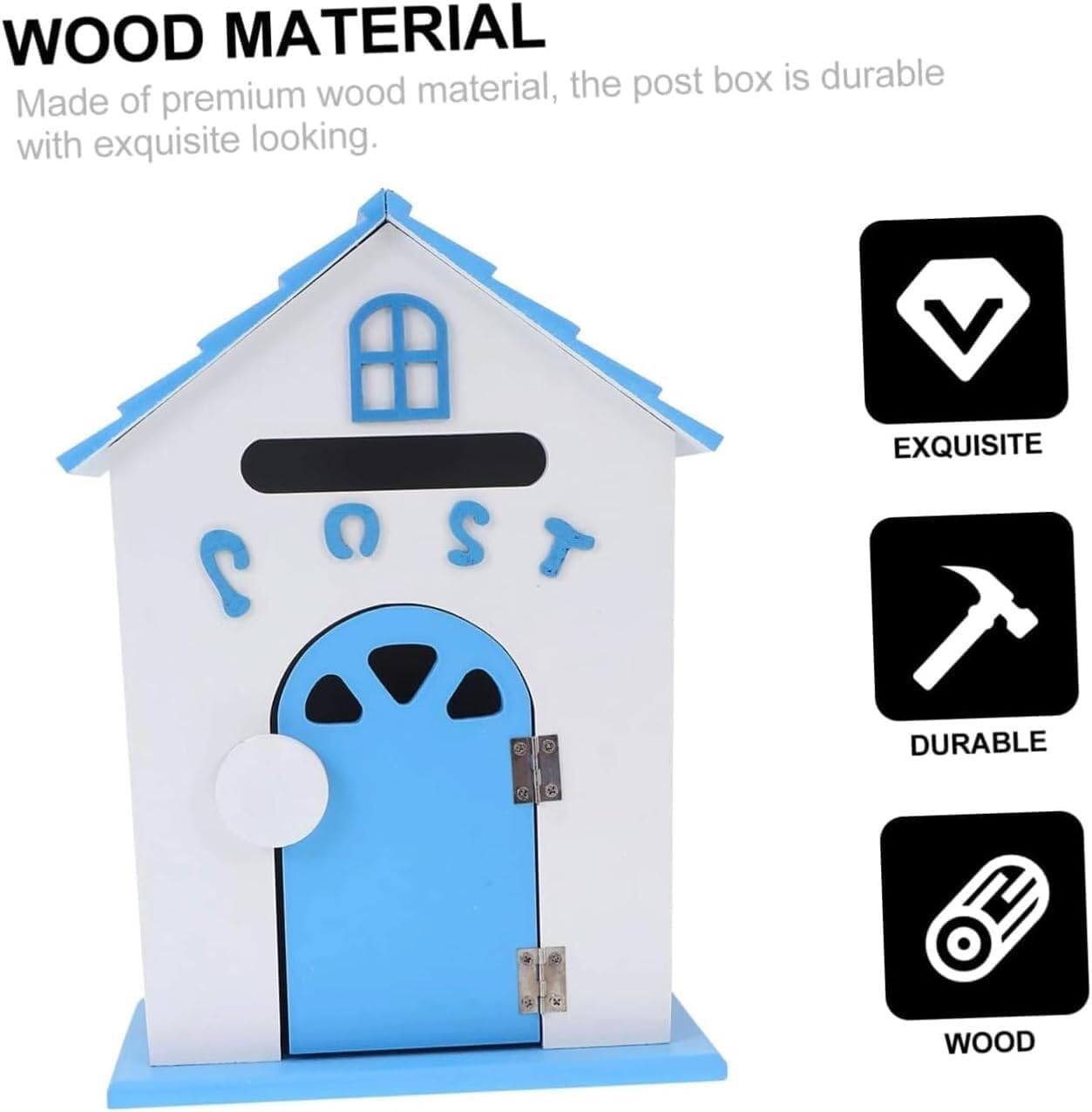 Mailbox Beautiful Mailbox Wooden Drop Box Post Box Home Decor Wall Mount Parcel Box Domestic (Blue 32 X 23.5 cm)