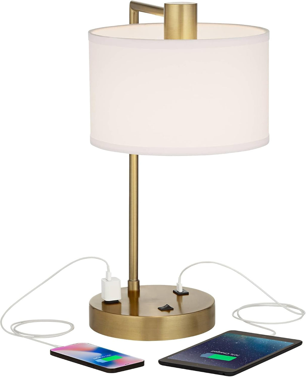 360 Lighting Colby 21' High Small Modern Desk Lamps Set of 2 with Smart Sockets Gold Metal White Shade Home Office Living Room Charging Bedroom Bedside Nightstand House Reading