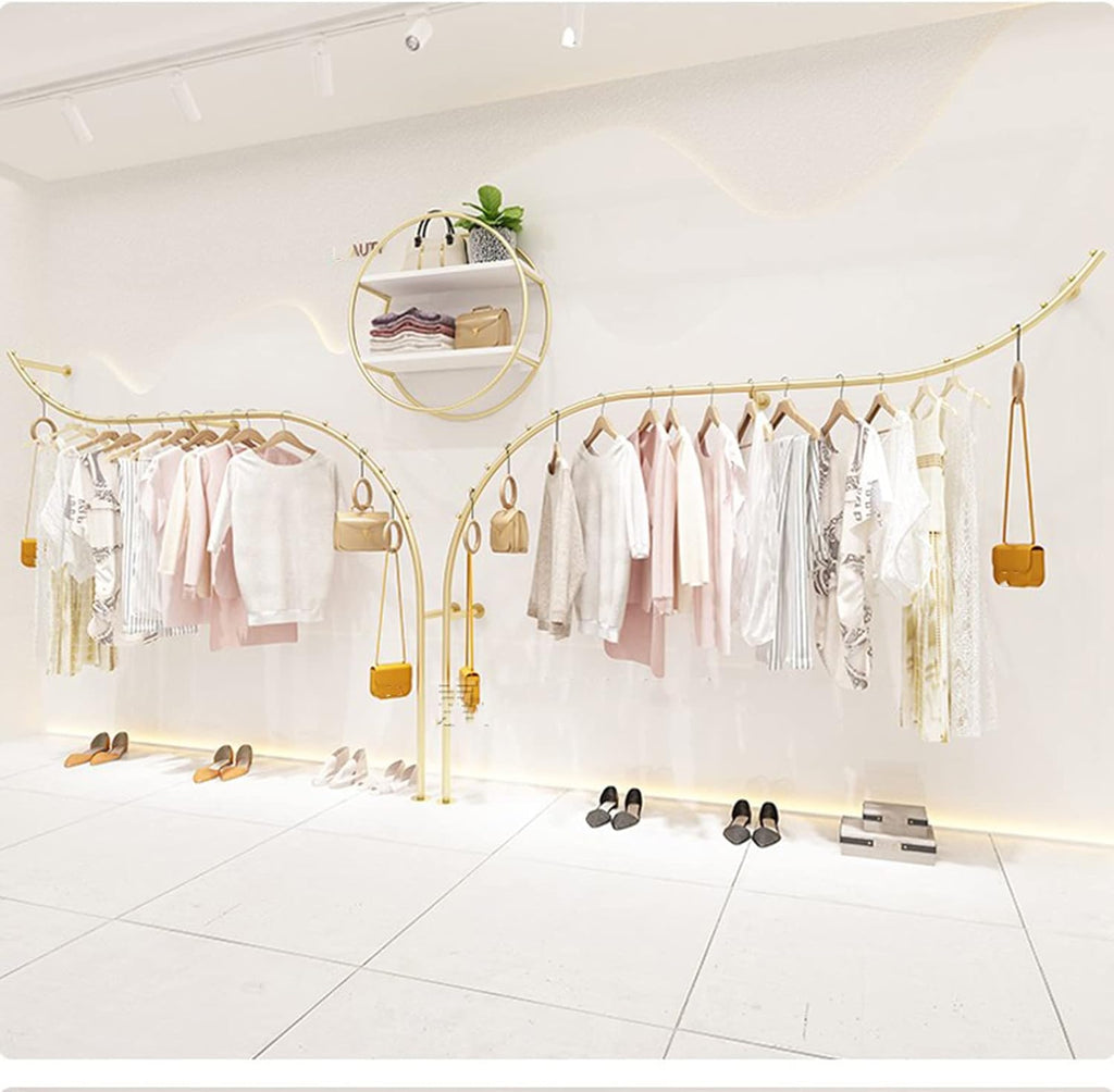 Creative Display Garment Racks in Boutique Clothing Stores,Modern Retail Garment Rack,Clothing Rail,Retail Display Rack,Closet Storage,Clothes Organizer,Gold (C-170Cm/67In