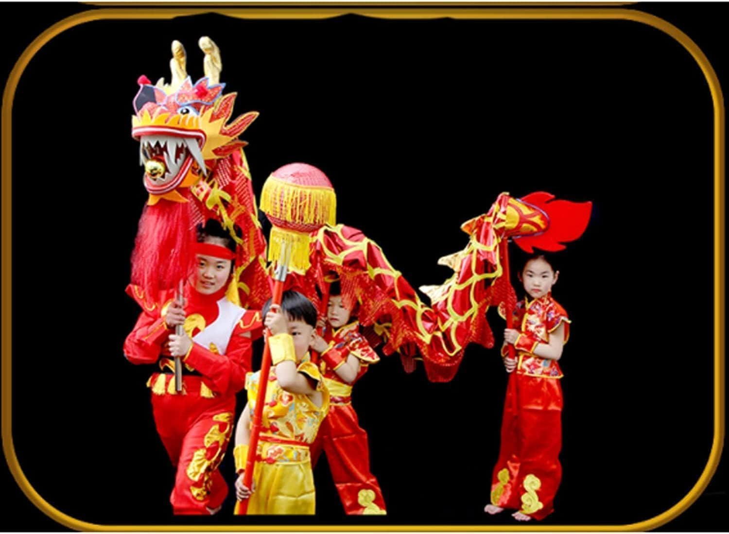 Traditional Dragon Lion Dance 5m/16.4ft Lion Dance Chinese Dragon Ribbon Streamer Silk for 6 Players Mascot Props Chinese New Year(Yellow)