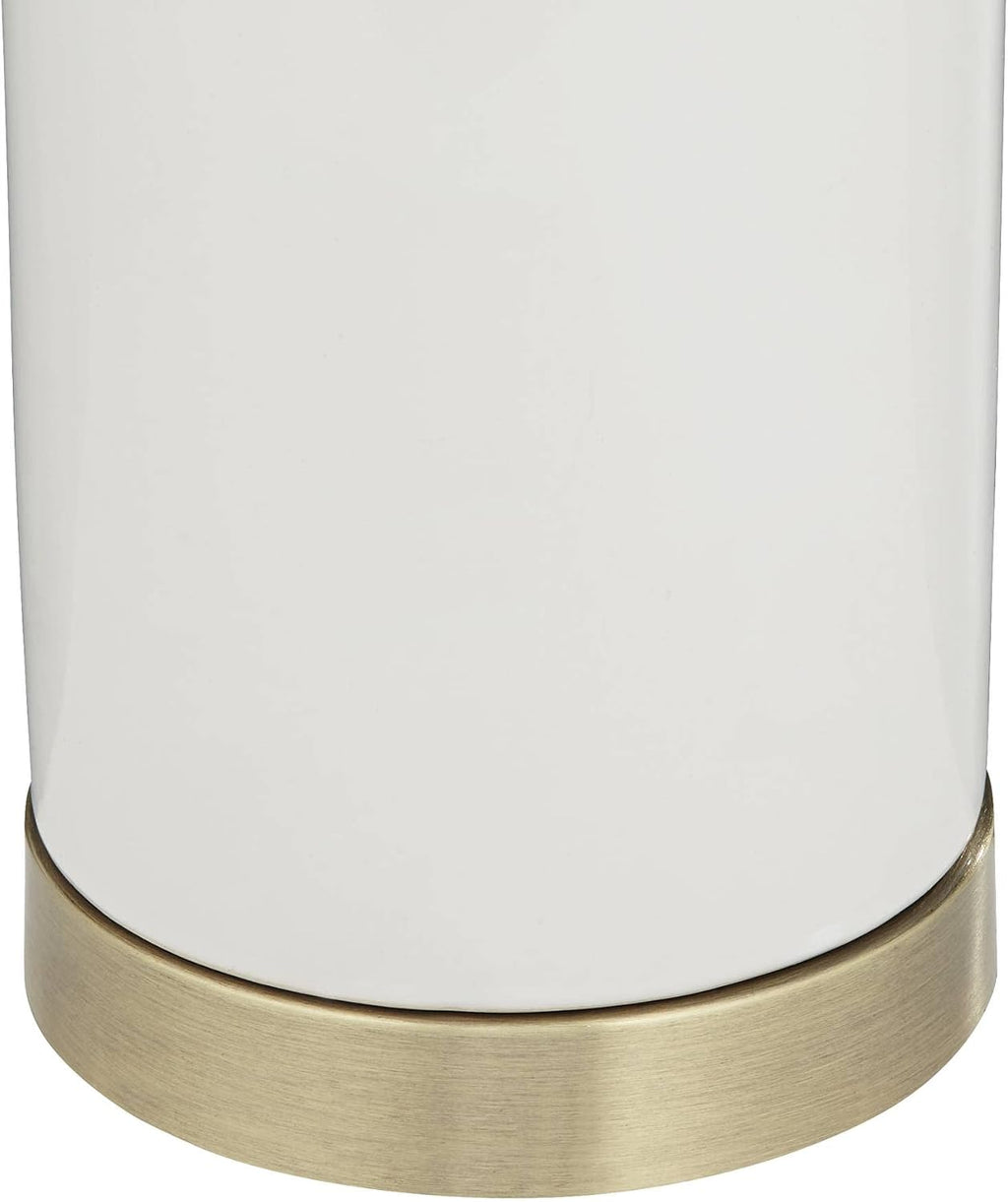 360 Lighting 26' High Mid Century Modern Coastal Luxury Table Lamp White Gold Ceramic Metal Single Fabric Shade Living Room Bedroom Bedside Nightstand House Office Home Reading Kitchen Entryway