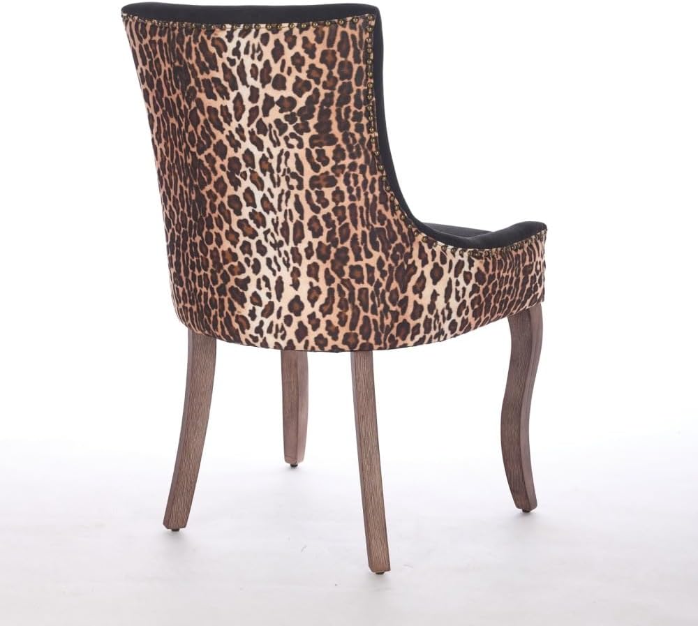 Dining Chairs Set of 2, Thickened Fabric Upholstered Chair with Neutral Solid Wood Legs & Bronze Nailhead Trim, Comfortable Accent Chairs for Dining Room/Kitchen/Living Space(Leopard + Fabric)