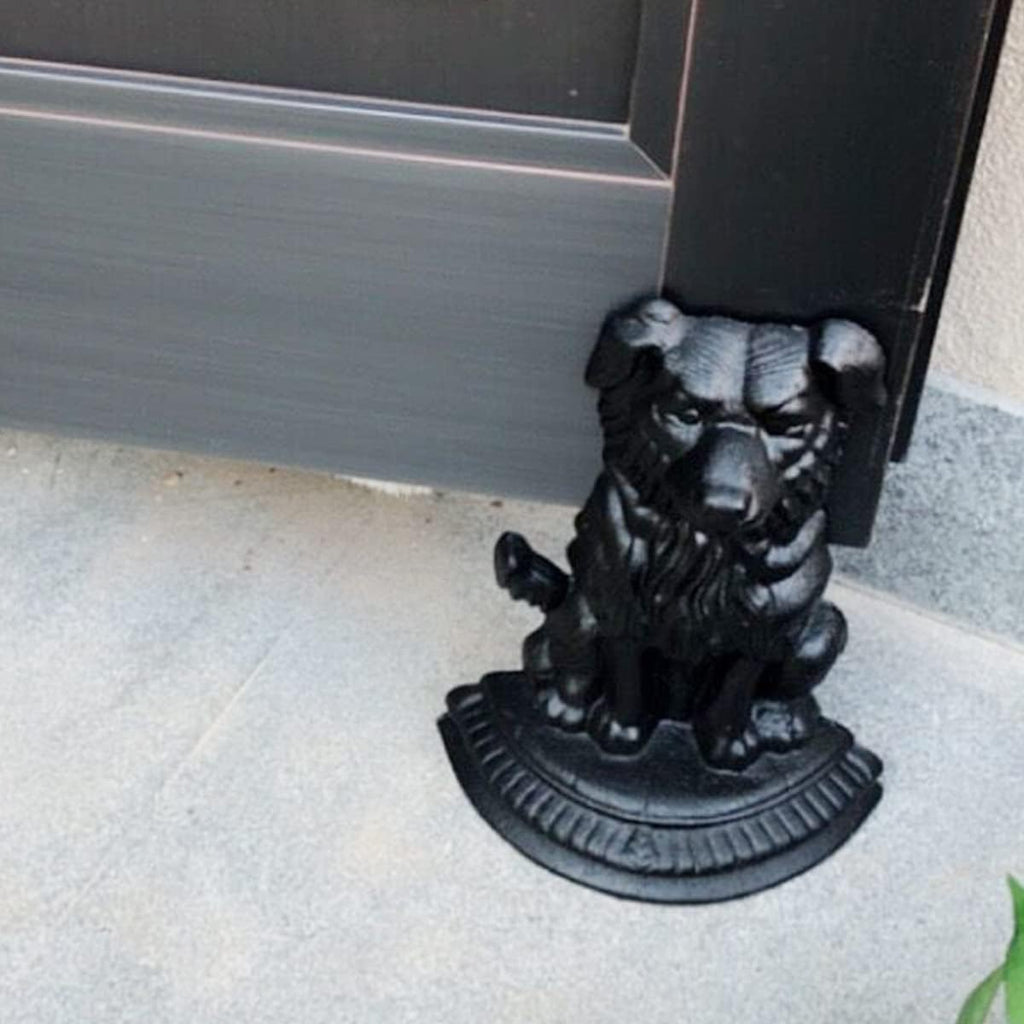 Heavy Duty Cast Iron Dog Door Stopper for Home Office (Black)