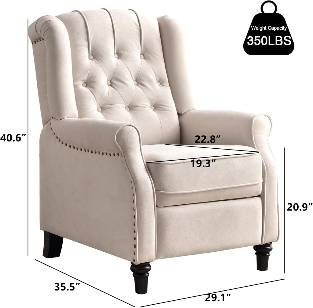 EBELLO 2 Pcs Pushback Recliner Chairs, Fabric Armchair Push Back Recliner with Rivet Decoration, Single Sofa Accent Chair for Living Room, Bedroom,Beige
