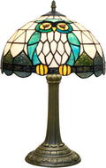 Tiffany Lamp Owl Animal Style Stained Glass Table Lamp Vintage Bedroom Bedside Light for Home Dorm Office Art Craft Antique Decor Accent Aesthetic Nightstand Reading Light 12x12x19 Inches