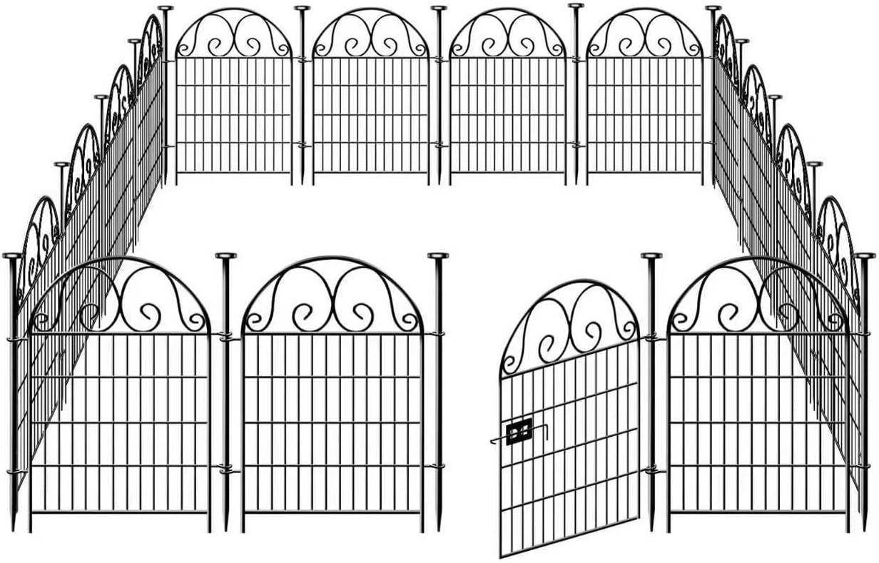 Getlay Tall Garden Animal Barrier Fence With Gate,40 in(H)×27 in(L) 12 Panels Dog Digging Fence Barrier, Black Metal Temporary Fences, Reusable Defense Fencing For Outdoor Yard. Total 26.2 Ft│Patented