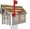 Peaceful Classics Amish Cedar Roof Wooden Mailbox with Window & Door Trim, Handcrafted Mailboxes for Outside, Post Mount Residential Mailboxes - (Clay & White, Wood)