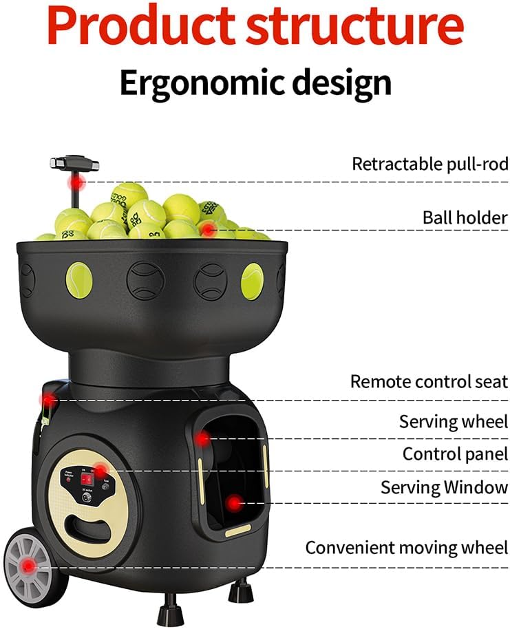 Tennis Ball Machine Advanced Smart Programming- High Capacity with App/Remote, Adjustable Serve Speed & Outdoor Training for All Skill Levels (Beginners to Intermediate Players) (T3)