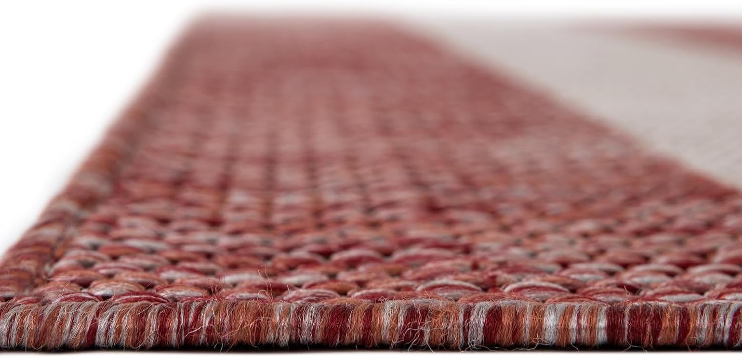 Unique Loom Outdoor Striped Collection Area Rug - Distressed Stripe (13' 1' Square Rust Red/Gray)