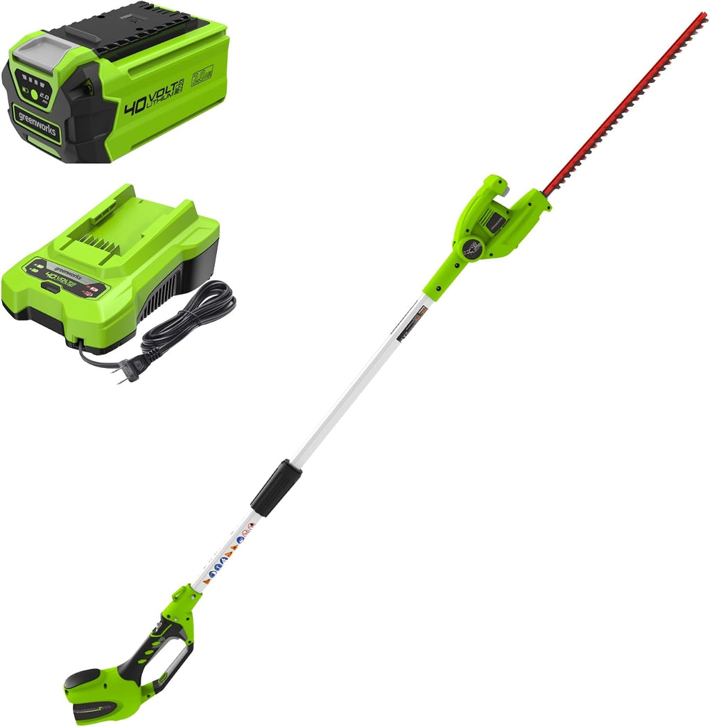 Greenworks 40V 20' Cordless Pole Hedge Trimmer, 2.0Ah Battery and Charger Included