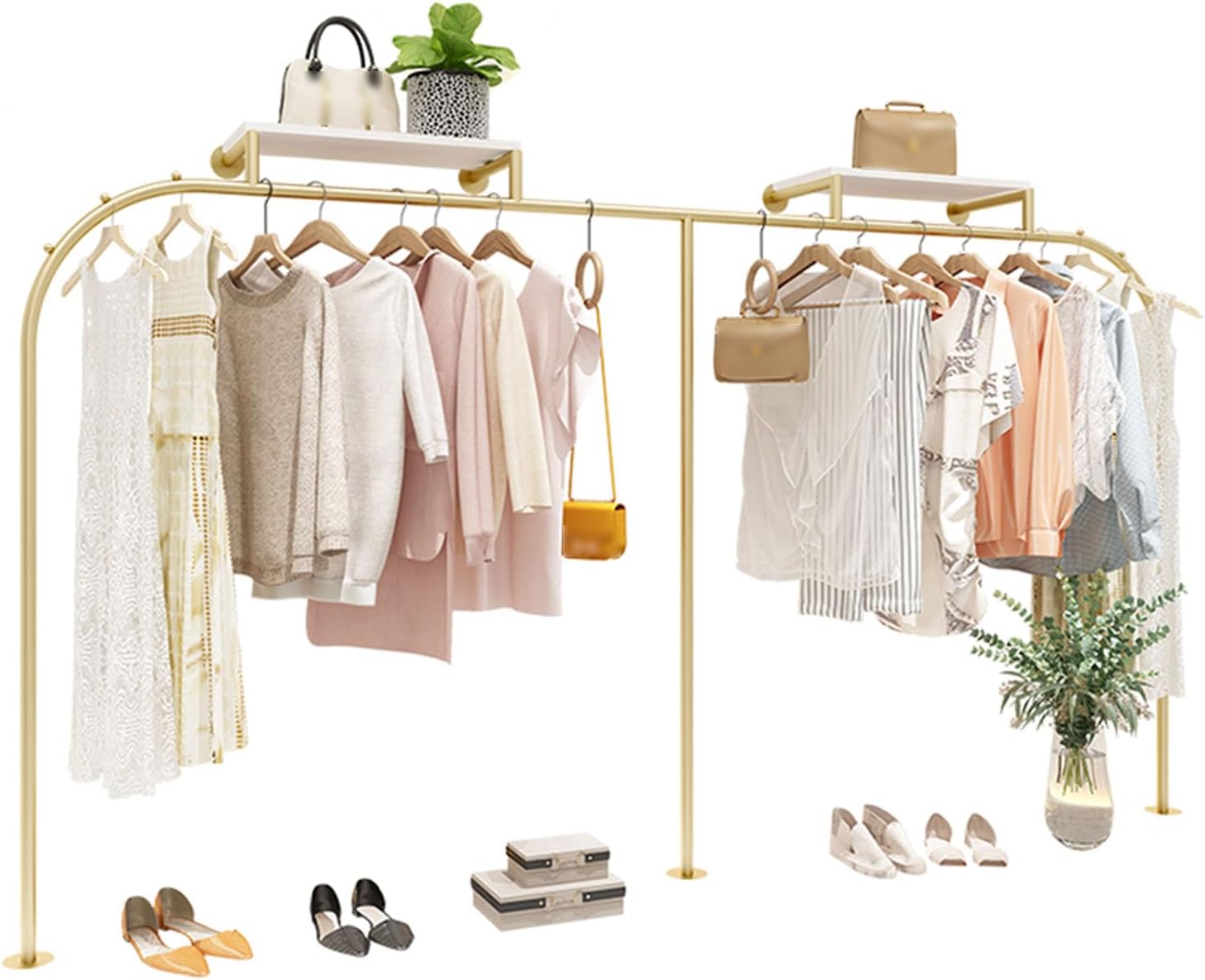 Creative Display Garment Racks in Boutique Clothing Stores, Heavy Duty Wall Mounted Gold Iron Garment Bar, Retail Display Rack Closet Storage Clothes Organizer, M(Length 350cm