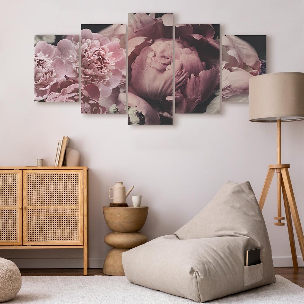 artgeist Canvas Wall Art Print Flowers 59x30 in - 5pcs Home Decor Framed Stretched Picture Photo Painting Artwork Image - Peonies Flowers Nature b-C-0630-b-m