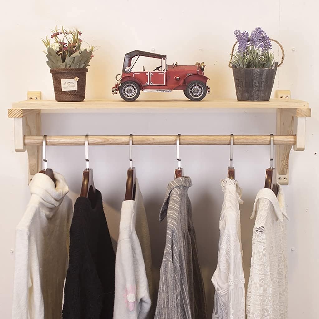 Wall Mounted Clothes Rail with Wooden Shelf,Clothes Storage Rack,Clothes Rack,Commercial Clothing Shelf/80x30x32cm(