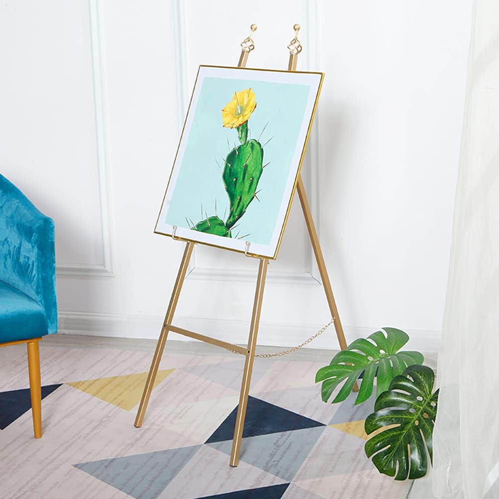 Display Easel Stand, European-Style Wrought Iron Oil Painting Stand, Art Supplies for Trade Shows, Presentations, Weddings, for Artist Painting, Sketching,Gold-120cm