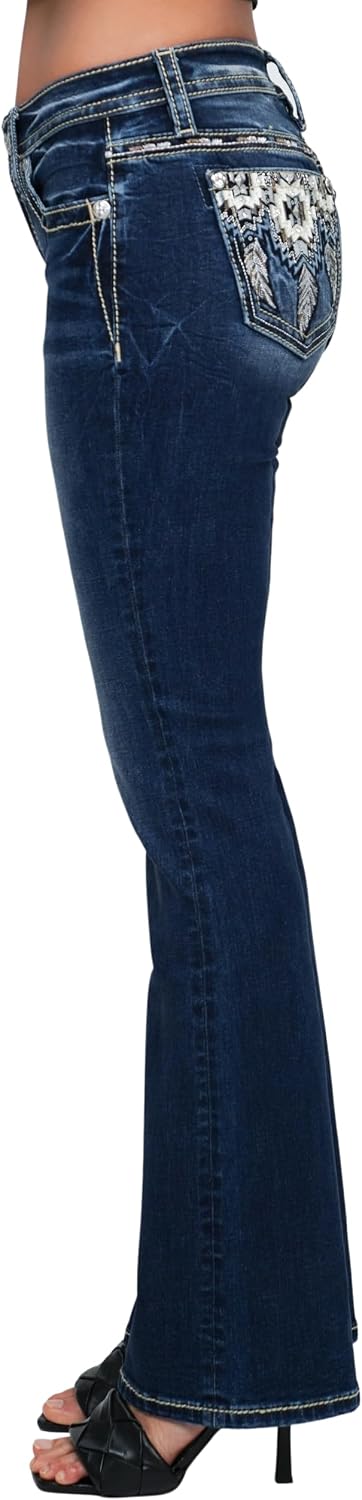 Miss Me Women's Reverie Dreams Dreamcatcher Embellished Pockets Mid-Rise Bootcut Jeans