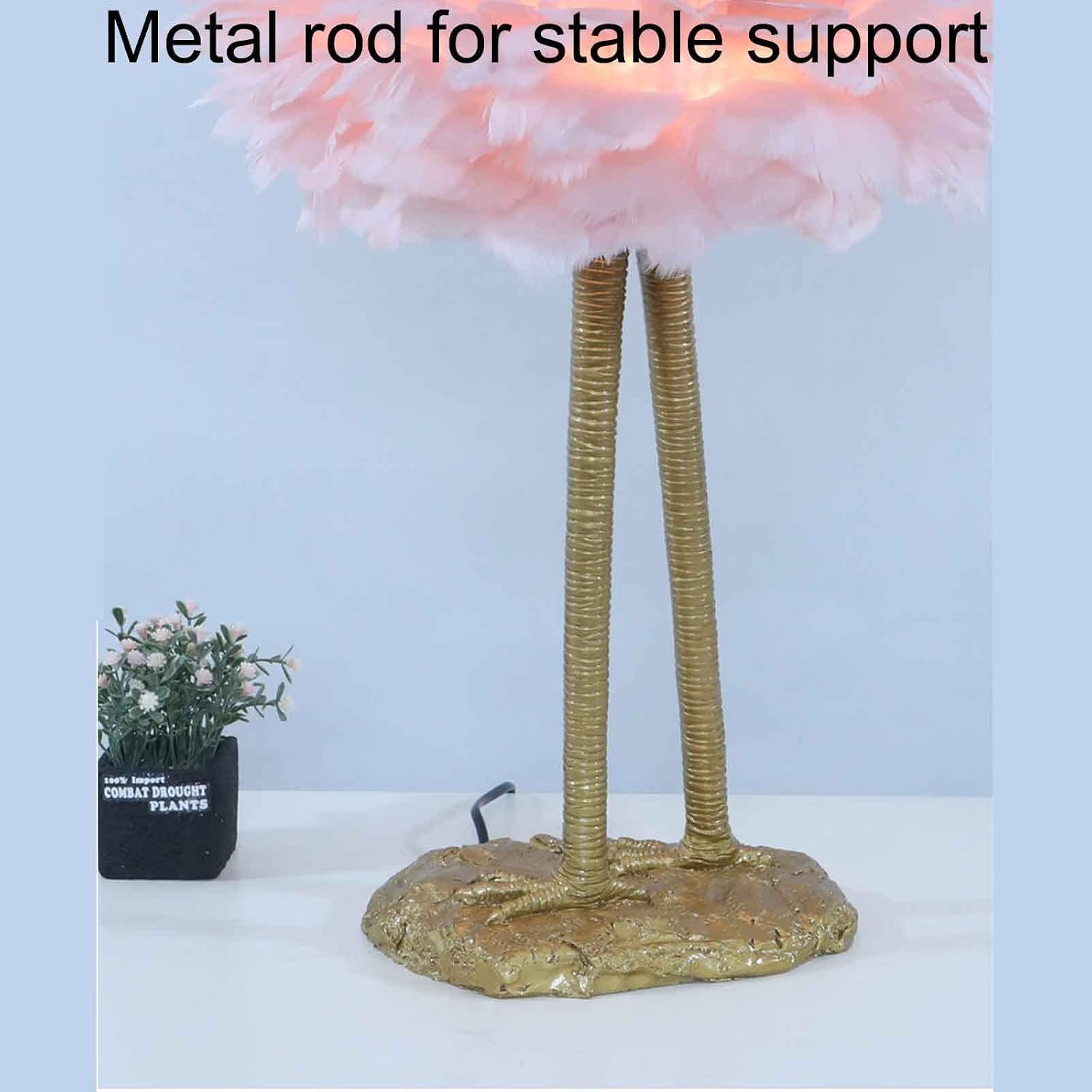 Feather Lamp Led Desk Lamp Flamingo Shape with Remote Control, Bedside Table Lamp Decoration Light for Bedroom House Dining Room, 3 Colors (Color : Pink, Size : Button Switch)
