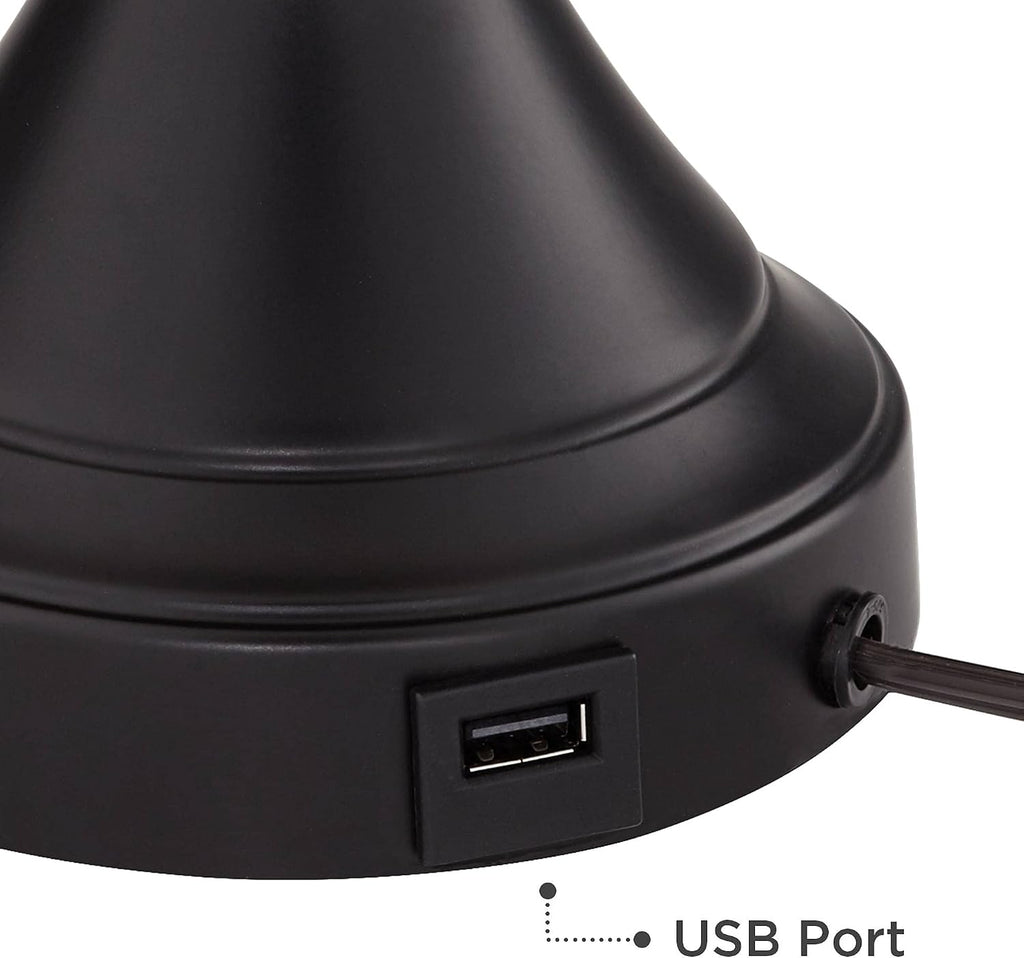 Regency Hill Traditional Table Lamps 25' Tall Set of 2 with USB Charging Port Bronze Metal LED Touch On Off White Softback Drum Shade for Bedroom Living Room House Home Desk Bedside Office