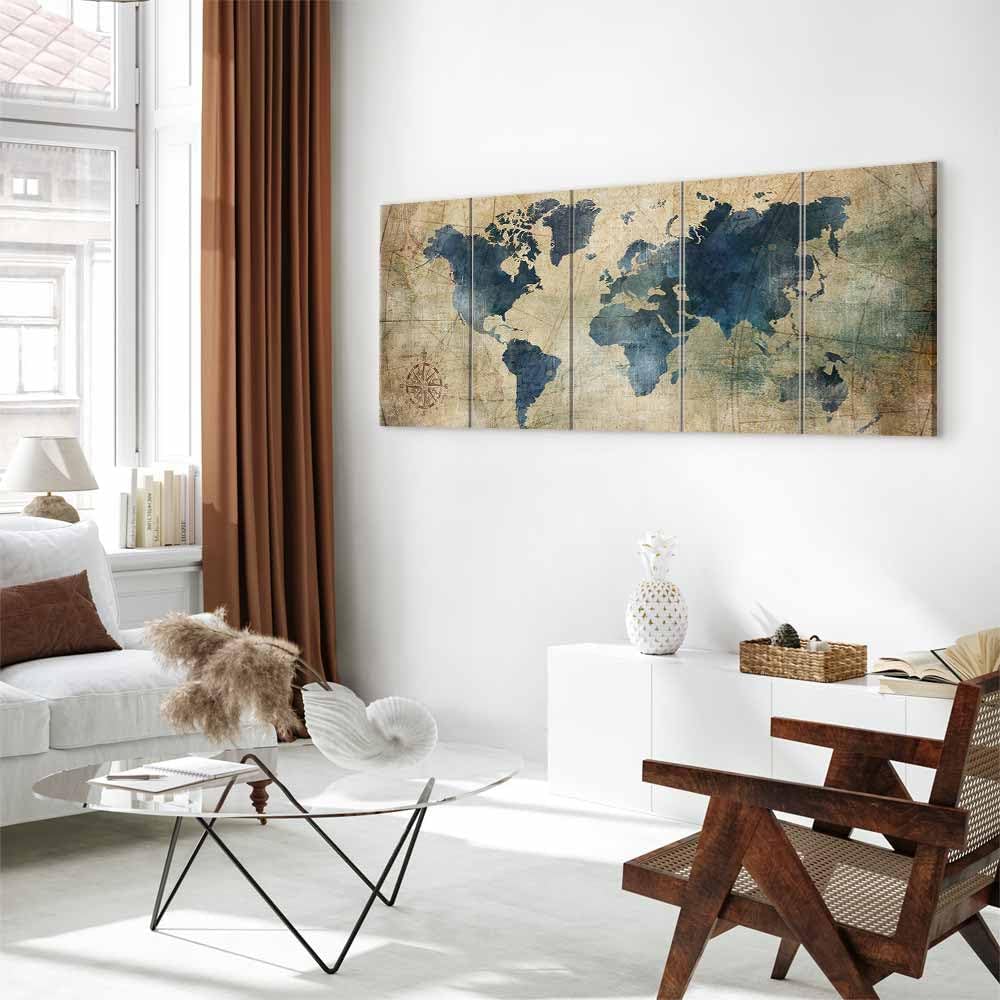 artgeist Canvas Wall Art Print World Map 59x24 in - 5pcs Home Decor Framed Stretched Picture Photo Painting Artwork Image k-A-0415-b-m