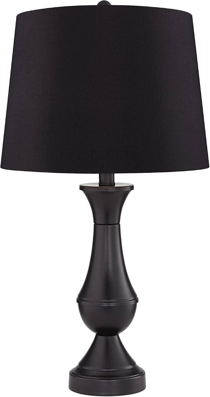 Regency Hill Traditional Table Lamps 25' Tall Set of 2 with USB Charging Port Bronze Metal LED Touch On Off Black Faux Silk Drum Shade for Bedroom Living Room House Home Desk Bedside Office