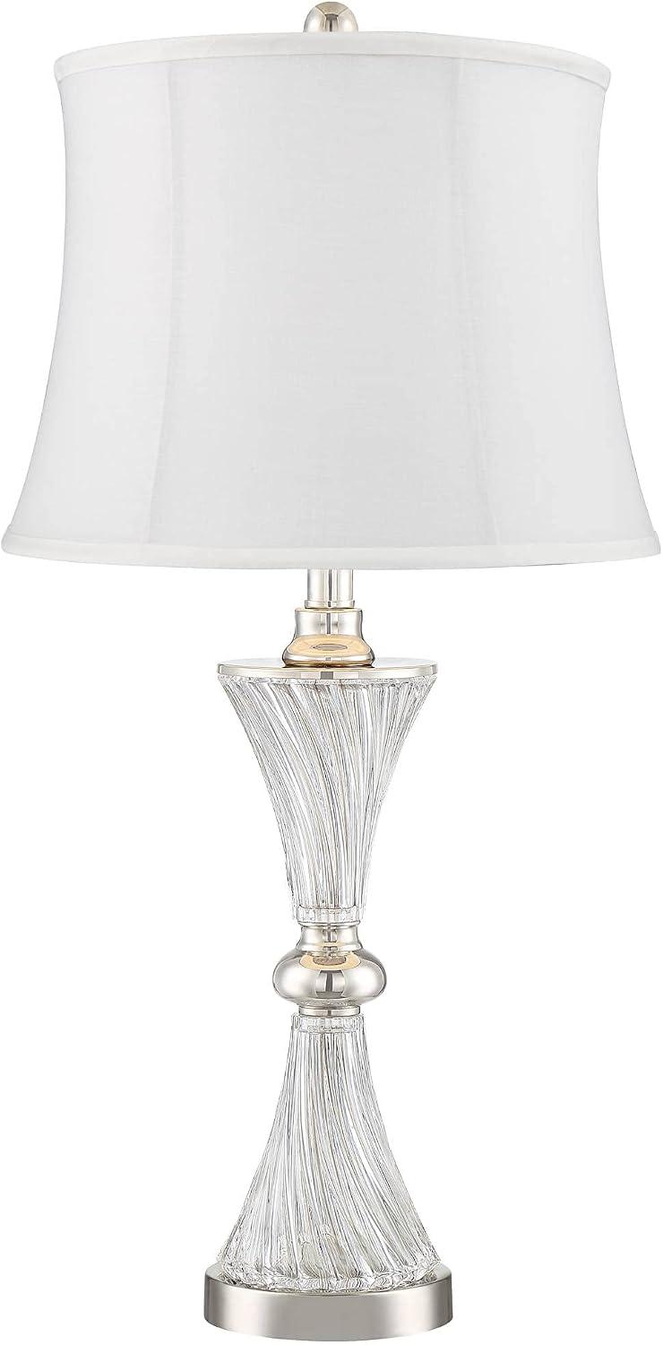 Regency Hill Luca Modern Glam Luxury Table Lamps 25.5' High Set of 2 with USB Port Clear Glass Chrome Cream Fabric Drum Shade Decor for Living Room Bedroom House Bedside Nightstand Home