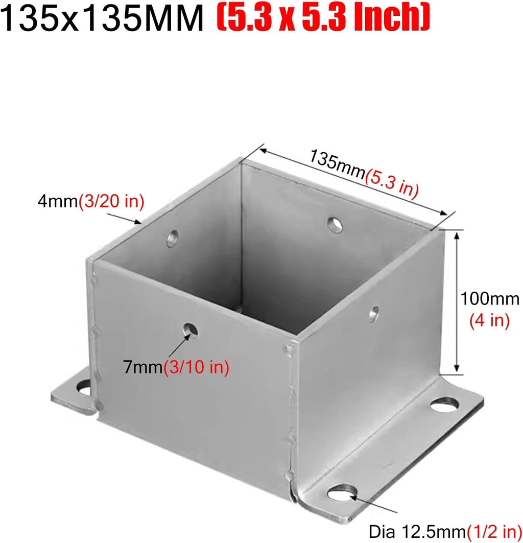 ZAQYCM Stainless Steel Post Base 2x2 3x3 4x4 5x5 6x6 7x7 8x8 Inch, Heavy Duty Post Bracket for Concrete/Wood Deck/Pergola/Mailbox, Railing Post Anchors Square (Size : 135x135 mm (5.3x5.3 in))