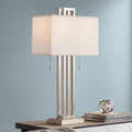 Possini Euro Design Gossard Modern Table Lamp 30' Tall Brushed Nickel Silver Open Metal White Fabric Rectangular Box Shade for Bedroom Living Room House Home Bedside Nightstand Office Family