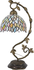 Tiffany Table Lamp, Stained Glass Desk Reading Light,Metal Leaf Table Lamp Base 8X10X21 Inches (Seven Color Wisteria)