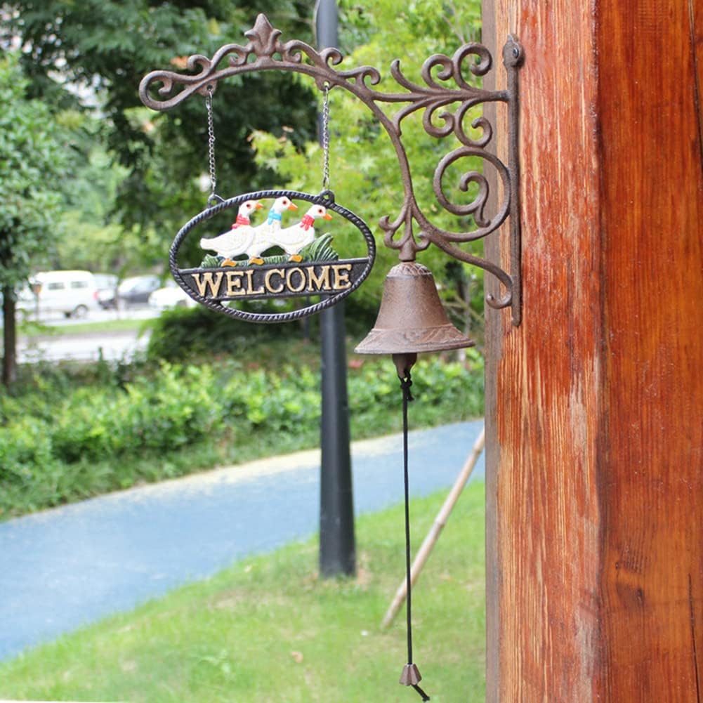 Door Bell, Decoration Bell with Bracket, Vintage Door Bell,Manual Doorbell， Decorative Chime Three Ducks Hand Bell Welcome Sign Manual Door Bell Retro Garden Wall Decoration Wall Hanging Gift Outdoor