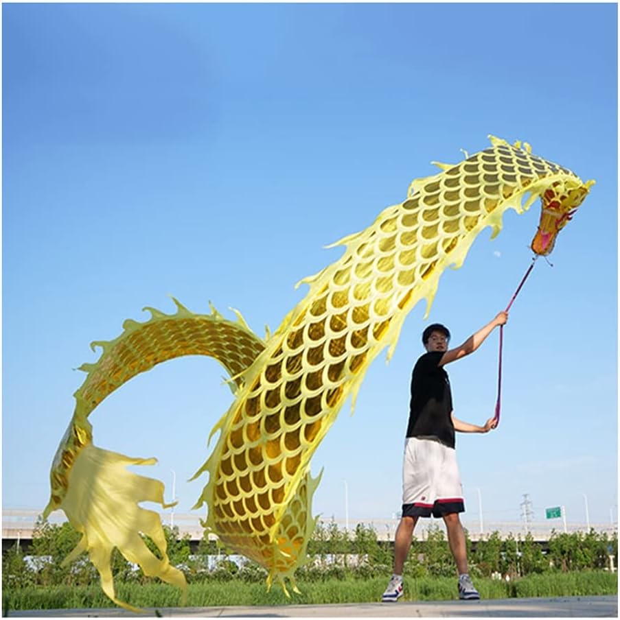 Dragon Dance Flinging Ribbon, Outdoor Exercise Kung Fu Fitness Throw Streamer, Silk Flowy & Shaking Poi,4 Colors, 3 Sizes (Color : Purple, Size : 6m/20ft) (Yellow 10m/33ft)