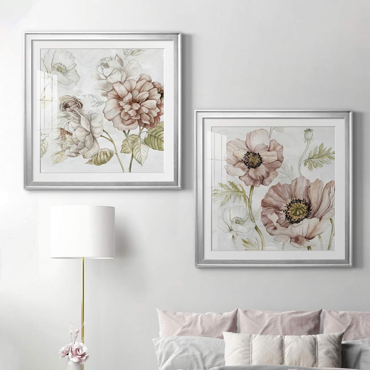 Abstract Wall Art, Wall Décor Print, Animals, Flowers, Coastal, Geometric, and Vibrant Colors, With Matte Board, Acrylic Glass, and Hanging Hardware - Washed Botanical III - Silver Framed 34X34