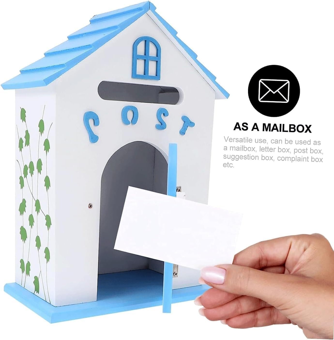 Mailbox Beautiful Mailbox Wooden Drop Box Post Box Home Decor Wall Mount Parcel Box Domestic (Blue 32 X 23.5 cm)