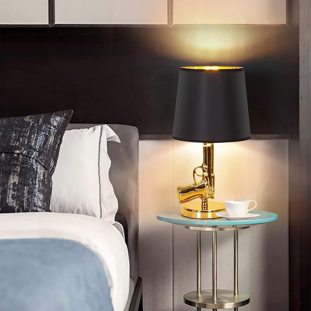 Desk Lamp,Night Light LED Table Lamp,Modern Gold Gun Lights AK47 Luxurious Desk Lamps for Bedroom,Hotel,Living Room,Office and Party Ambience (Pistol Table Lamp)