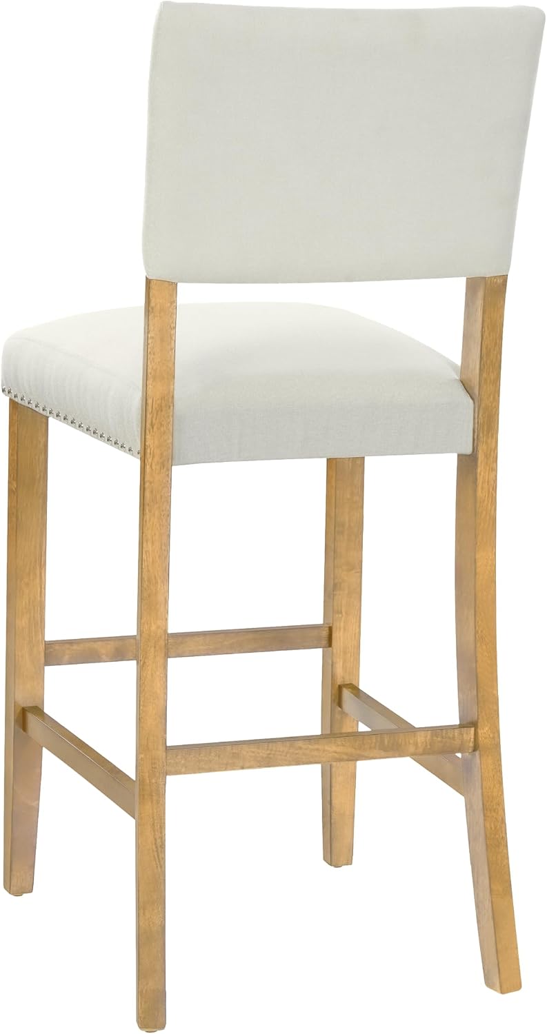 Christopher Knight Home Yorick Counter Height Bar Stools Set of 2, Fabric Upholstered Bar Stool for Kitchen Island, Wooden Dining Room Chair with Rivet Decor, Counter Stool with Footrest, Beige