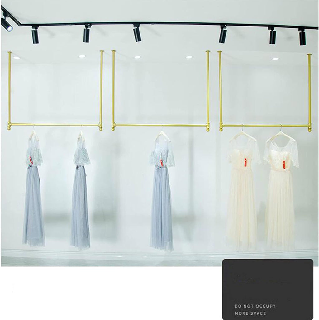 Wall-Mounted Clothing Display Rack, Heavy-Duty Multifunctional Metal Clothes Rail, Bridal Shop Shelf Ceiling Hanger, Clothes Storage Organizer(Golden-100Cmx120Cm