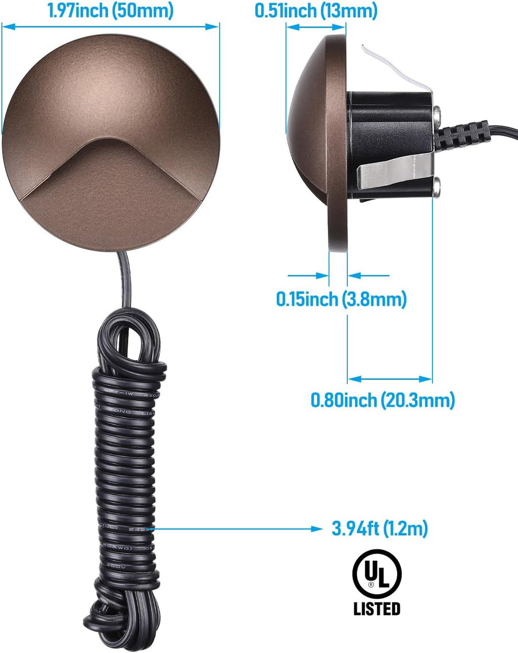 LEONLITE 24-Pack Recessed Low Voltage LED Deck Light Anti-Glare, 12-24V AC/DC Recessed LED Step Riser Light, IP65 Outdoor Step Stair Lights, 3000K Warm White, Aluminum Housing Oil Rubbed Bronze